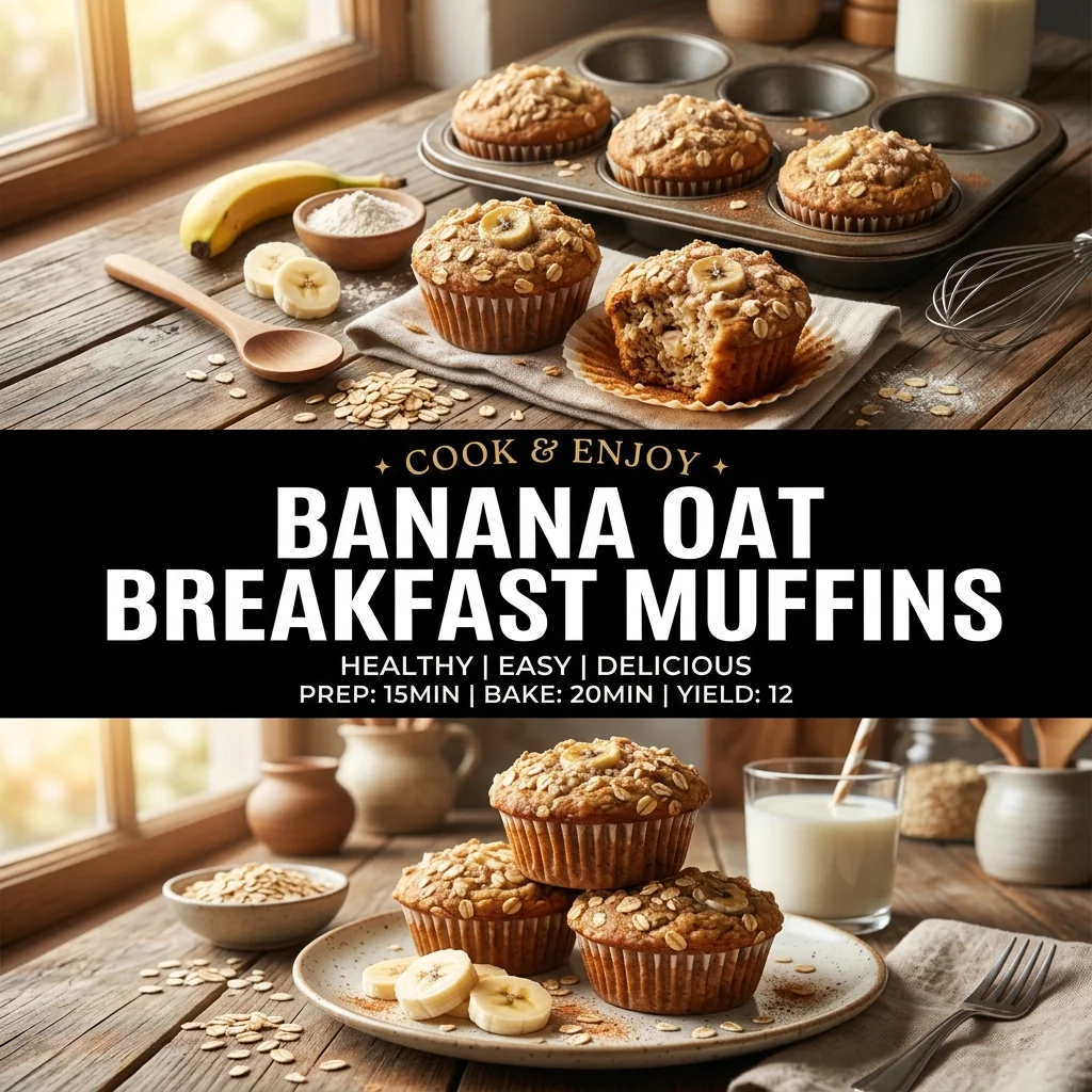Banana Oat Breakfast Muffins recipe poster