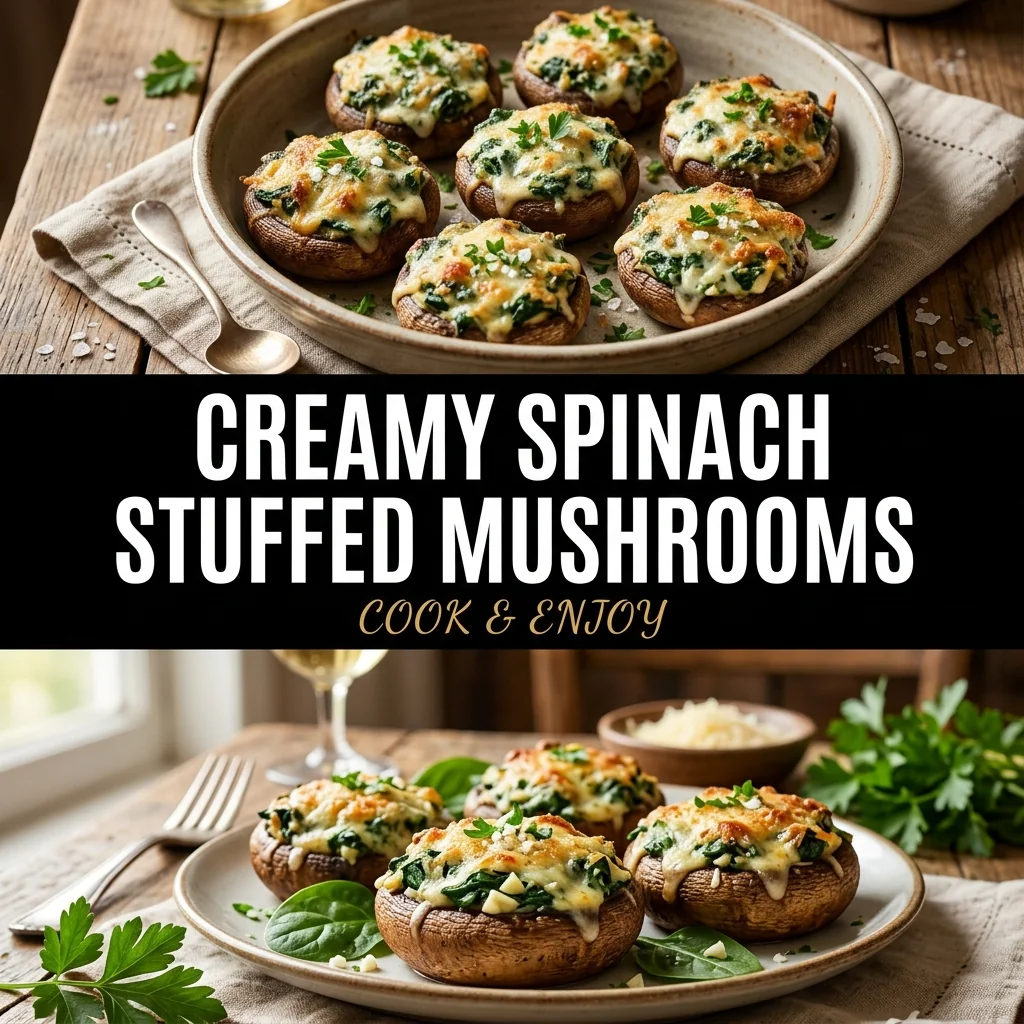 Creamy Spinach Stuffed Mushrooms recipe poster